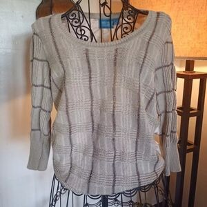 SIMPLY VERA WANG Sweater Metallic Biege/Silver/Gold Knit Flowy Back SZ Large